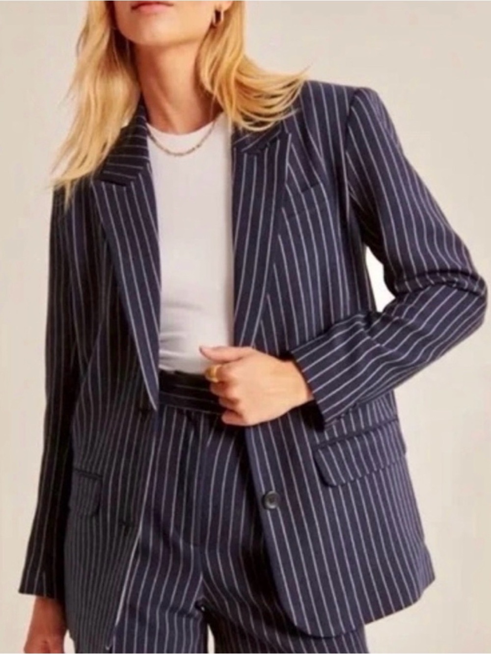 A&F Women’s Navy Pinstripe Blazer Jacket